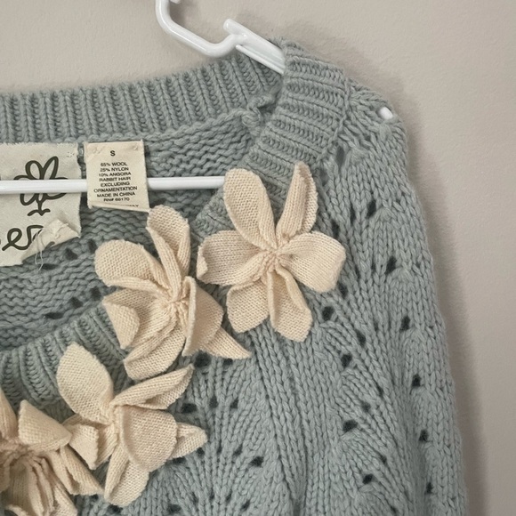 Anthropologie Field of Flowers Blue and Cream Knit Cardigan RARE - Picture 2 of 8